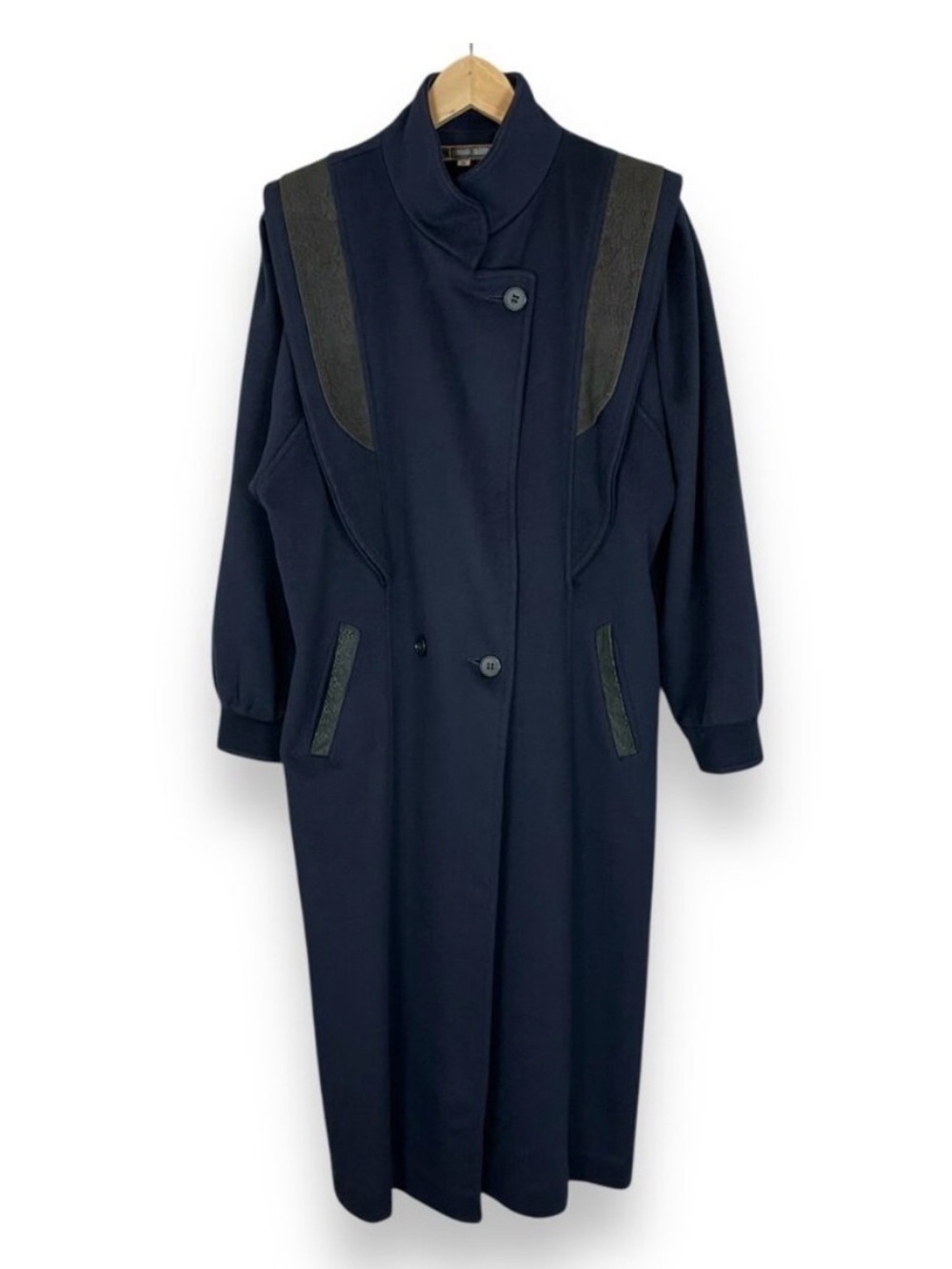 Vintage Navy Pea Coat with Contrasting Textured Panels